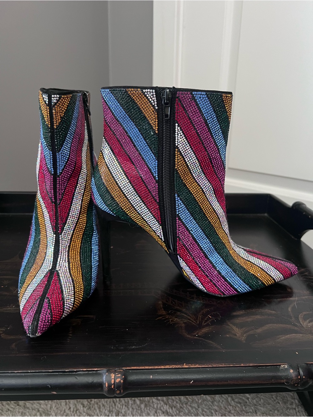 I.N.C. Brand Sequin Multicolor Striped Ankle Boots - Women